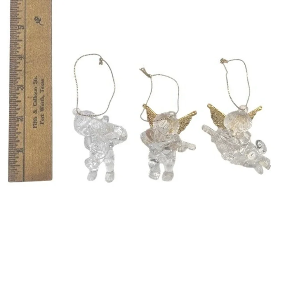 Set of 3 Clear Acrylic Cherub Angel Ornaments Christmas‎ Holiday Decoration